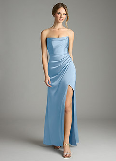 Azazie Leonis Bridesmaid Dresses Powder Blue Mermaid Pleated Stretch Satin Convertible Dress image5
