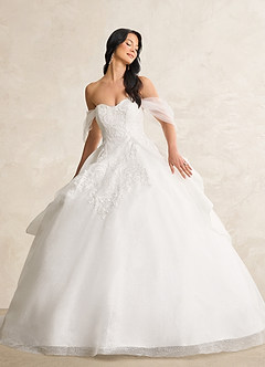 Azazie Mirabelle Vestidos de novia Vestido de Diamante Blanco de Tul de Corte Princesa con Lentejuela image4