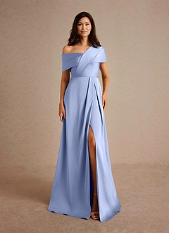 Azazie Milton Mother of the Bride Dresses Ice A-Line Pleated Stretch Satin Dress image7