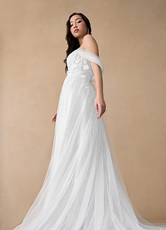 Azazie Seradine Wedding Dresses Diamond White A-Line Off the Shoulder Beading Dress image5