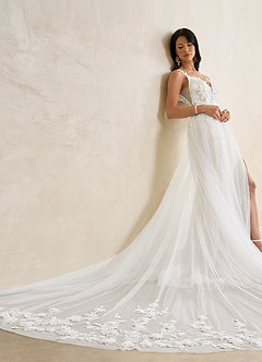Azazie Avia Robes de mariée Robe Sirène en Dentelle Paillettes Blanc De Diamant image3