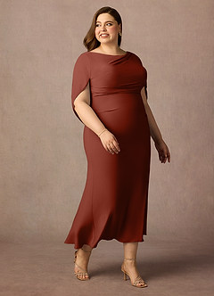 Azazie Bellona vestidos de madre de la novia Vestido de Terracota de Punto de lujo de Recto con Cuello barco image11