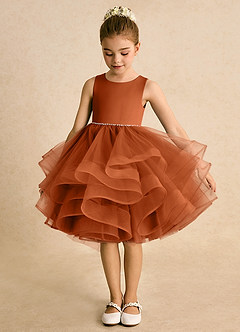 Azazie Tinie Blumenmädchenkleider Ballkleid Schleifen Tüll Kleid Gebranntes Orange image5