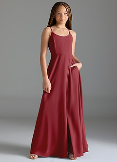 Azazie Moira Junior Pomegranate A-Line with Pockets Chiffon Dress image1