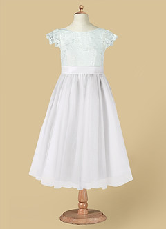 Azazie Vetty Robe Demoiselle D'honneur Fillette Robe Trapèze en Tulle Dentelle Ivoire Blanc image12