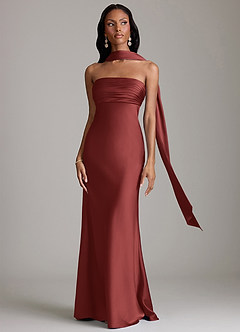 Azazie Saylor Vestidos de damas de honor Vestido Terracota de Satén Elástico de Corte Sirena con Palabra de honor image9