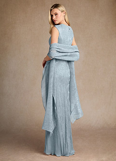 Azazie Salem Mother of the Bride Dresses Dusty Blue A-Line Pleated Metallic Mesh Dress image5