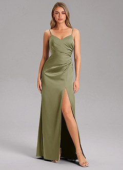 Azazie Azuree Bridesmaid Dresses Pistachio A-Line Pleated Stretch Satin Dress image12