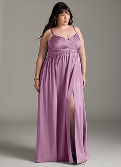 Azazie Alia Bridesmaid Dresses Wisteria A-Line Pleated Stretch Satin Dress image12