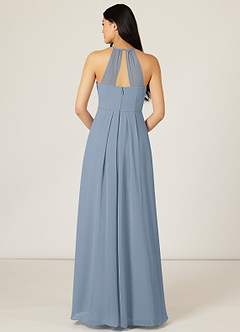 Azazie Sarah Bridesmaid Dresses Dusty Blue Empire Pleated Chiffon Dress image2