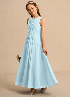 Azazie Ducky Girls Formal Flower Girl Dresses Cloud Blue A-Line Pleated Chiffon Dress image5