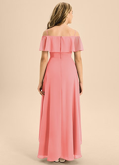 Azazie Maggie Junior Coral A-Line Off the Shoulder Chiffon Dress image2