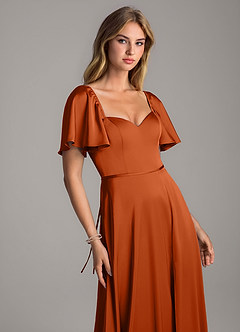 Azazie Chloe Vestidos de damas de honor Vestido de Naranja Quemada de Satén Elástico de Corte en A con Escote de Corazón image6