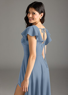 Azazie Bondi Bridesmaid Dresses Dusty Blue A-Line Ruched Stretch Crepe Dress image7