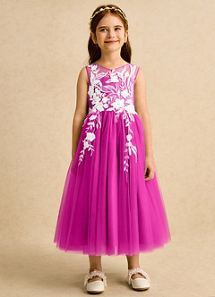 Azazie Sundae Abiti da Ragazza di Fiori Abito Principessa in Pizzo Fucsia image7