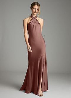 Azazie Lorena Vestidos de damas de honor Vestido de Expresado de Satén Elástico de Corte Sirena con Plisado image1