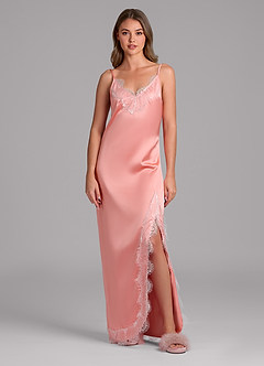 front Satin Lace Trim Long Robe