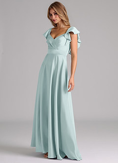 Azazie Leilani Bridesmaid Dresses Mist A-Line Ruched Stretch Satin Dress image8