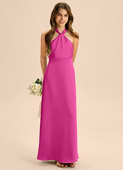 Azazie Beah Junior Robe Trapèze en Satin extensible Plissée Fuchsia image4