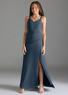 Azazie Leo Junior Abito Sirena in Chiffon Plissettato Blu Nettuno image1
