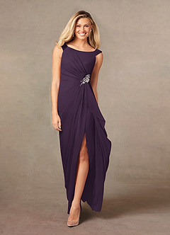 Azazie Yarrow Final Sale Plum A-Line Pleated Chiffon Dress image3