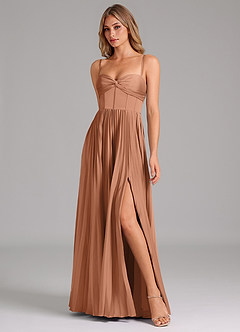 Azazie Akiko Robes de demoiselle d'honneur Robe Trapèze en Satin extensible Encolure en Forme de Cœur Bronze image4