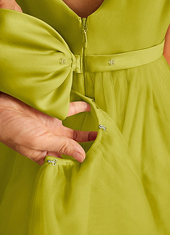 Azazie Pumpkin Robe Demoiselle D'honneur Fillette Robe Trapèze en Tulle Convertible Citronnelle image5