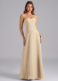 Azazie Valentine Bridesmaid Dresses Champagne A-Line Corset Chiffon Dress image1
