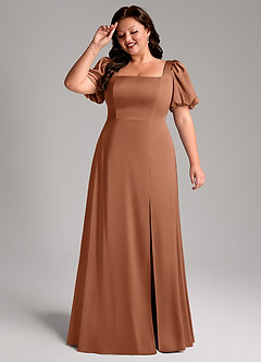Azazie Fyona Bridesmaid Dresses Bronzer A-Line Pleated Stretch Satin Dress image11