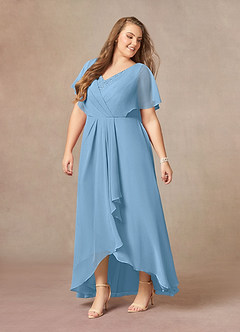 Azazie Eliza Mother of the Bride Dresses Steel Blue A-Line V-Neck Pleated Chiffon Dress image8