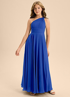 Azazie Charlize Junior Royal Blue A-Line Pleated Chiffon Dress image3