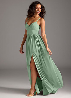 Azazie Zeya Bridesmaid Dresses Matcha A-Line Pleated Mesh Dress image1