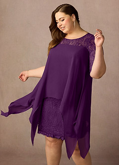Azazie Flo Mother of the Bride Dresses Grape A-Line Lace Chiffon Dress image12