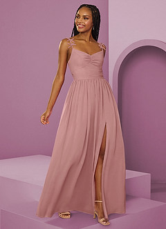 Barbie ♥ Azazie Abiti da Damigella Abito A-Line in Chiffon Plissettato Rosa Polverosa image15
