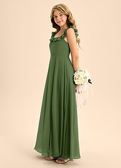 Azazie Callie Junior Abito A-Line in Chiffon Increspato Oliva image7