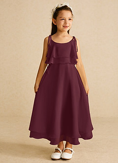 Azazie Temi Flower Girl Dresses Cabernet A-Line Spaghetti Strap Chiffon Dress image3