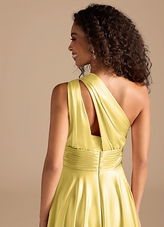 Azazie Charlize Rochii de domnișoară de onoare Linie A Un umăr Satinat metalic Lungime până la podea Rochie image3