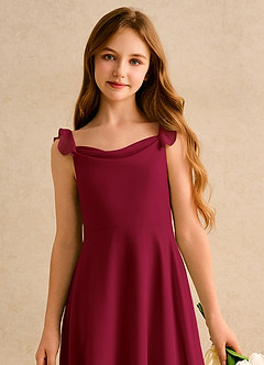 Azazie Puppy Girls Formal Flower Girl Dresses Burgundy A-Line Pleated Chiffon Dress image6