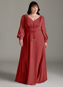 Azazie Sage Final Sale Cabernet A-Line Long Sleeve Chiffon Dress image6