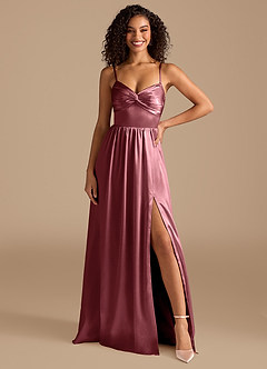 Azazie Zeya Robes de demoiselle d'honneur Robe Trapèze en Satiné métallisé Plissée Rose Du Désert image7