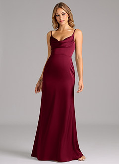 Azazie Aimee Bridesmaid Dresses Burgundy A-Line Sweetheart Neckline Stretch Satin Dress image4