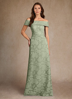 Azazie Medford Mother of the Bride Dresses Agave A-Line Off the Shoulder Floral Burnout Dress image1