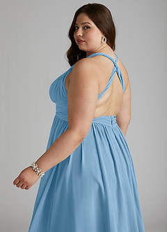 Azazie Ashia Jurken voor bruidsmeisjes Jurk van Chiffon met A-Lijn Geplooid Staal Blauw image8
