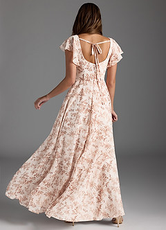Azazie Bondi Robes de demoiselle d'honneur Robe Trapèze en Mousseline de soie Volant Fougère Rose Florale image5