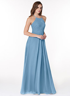 Azazie Ginger Bridesmaid Dresses Steel Blue A-Line Halter Pleated Chiffon Dress image1