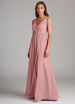 Azazie Tanicia Robes de demoiselle d'honneur Robe Trapèze en Mousseline de soie Plissée Rose Poussiéreuse image2