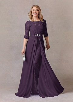 Azazie Leonine Kleider für die Brautmutter A-Linie Schaufel Spitze Chiffon Kleid Pflaume image1