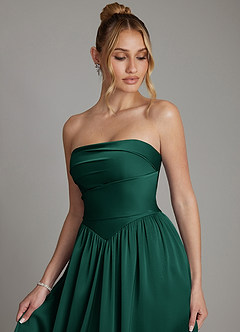 Azazie Zena Bridesmaid Dresses Emerald A-Line Strapless Stretch Satin Dress image3