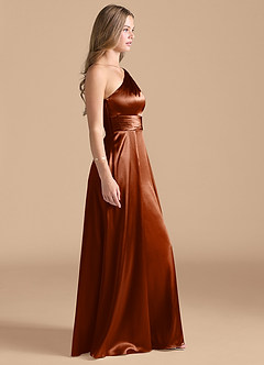 Azazie Dallas Bridesmaid Dresses Auburn A-Line One Shoulder Metallic Satin Dress image4