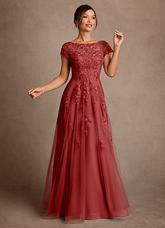 Azazie Jalinda vestidos de madre de la novia Vestido de Óxido de Gasa de Corte en A con Encaje image3